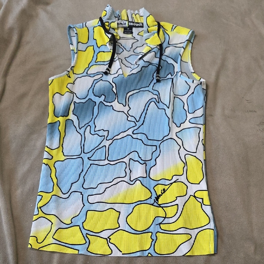 Jamie Sadock Vibrant Sleeveless Blouse - Blue and Yellow